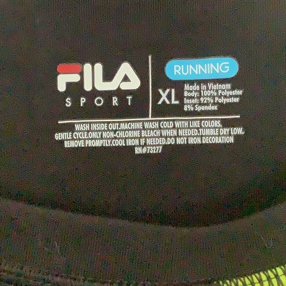 Fila Sport Crew Neck Short Sleeve Black Running Tee with Neon Lime Swish (NWOT) - Picture 4 of 5